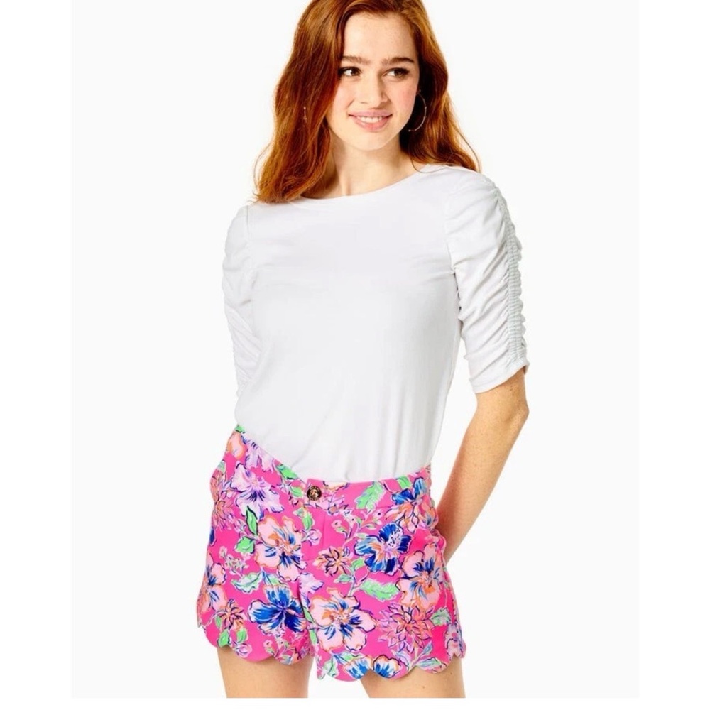 Lilly Pulitzer Knit Buttercup Shorts Last Bud Not Least Pink Women's Size 6